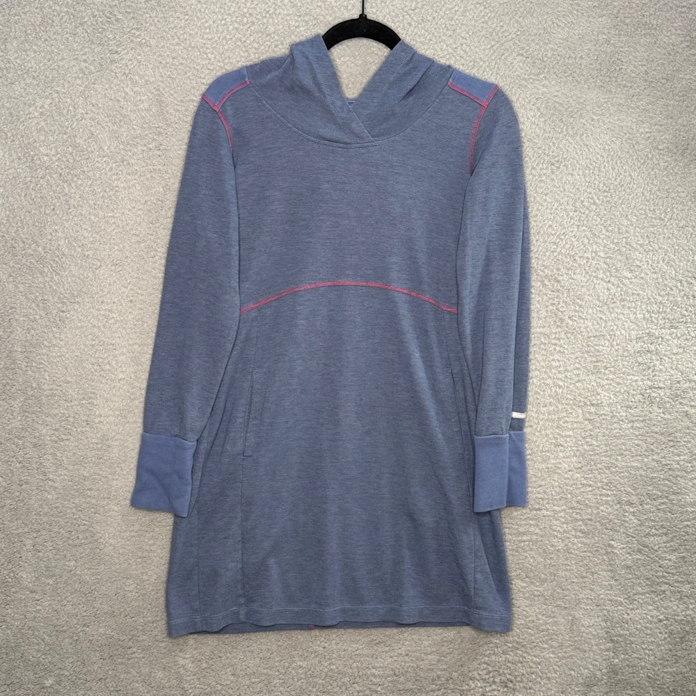 Columbia Womens Blue Heathered Hooded Tunic Dress Pink Stitching Small AL1507